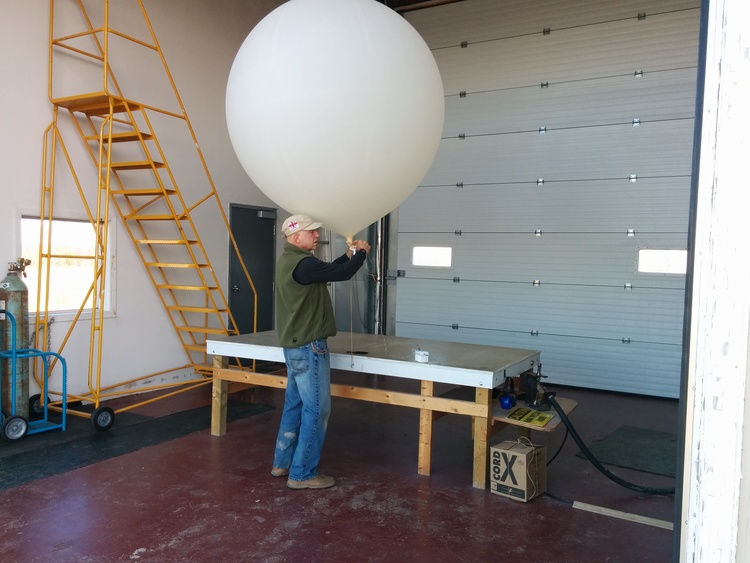 Filled balloon, almost ready for launch
