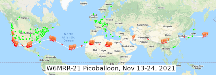 W6MRR-21 picoballoon flight path