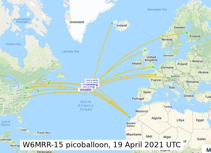 WSPR packets from Monday April 19th