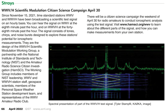 April 2022 QST article on WWV science