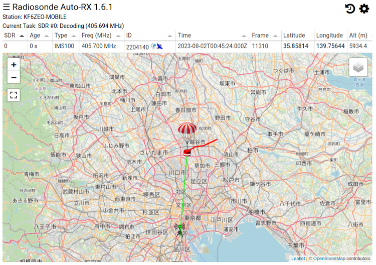 Tokyo radiosonde iMS-100 2204140 flight path