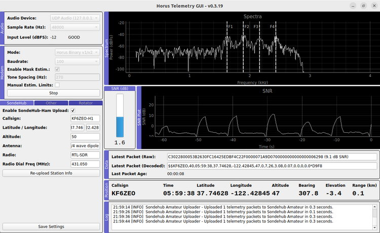 Horus-GUI receiving Horus Binary signal