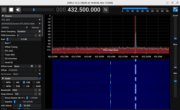 SDR++ receiving Horus Binary signal