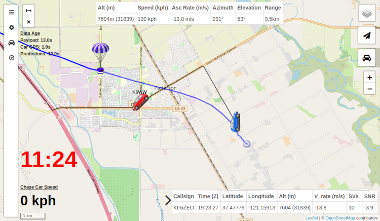 Chasemapper display of the balloon falling