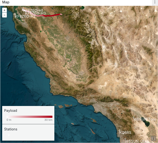 map of flight path and receive stations